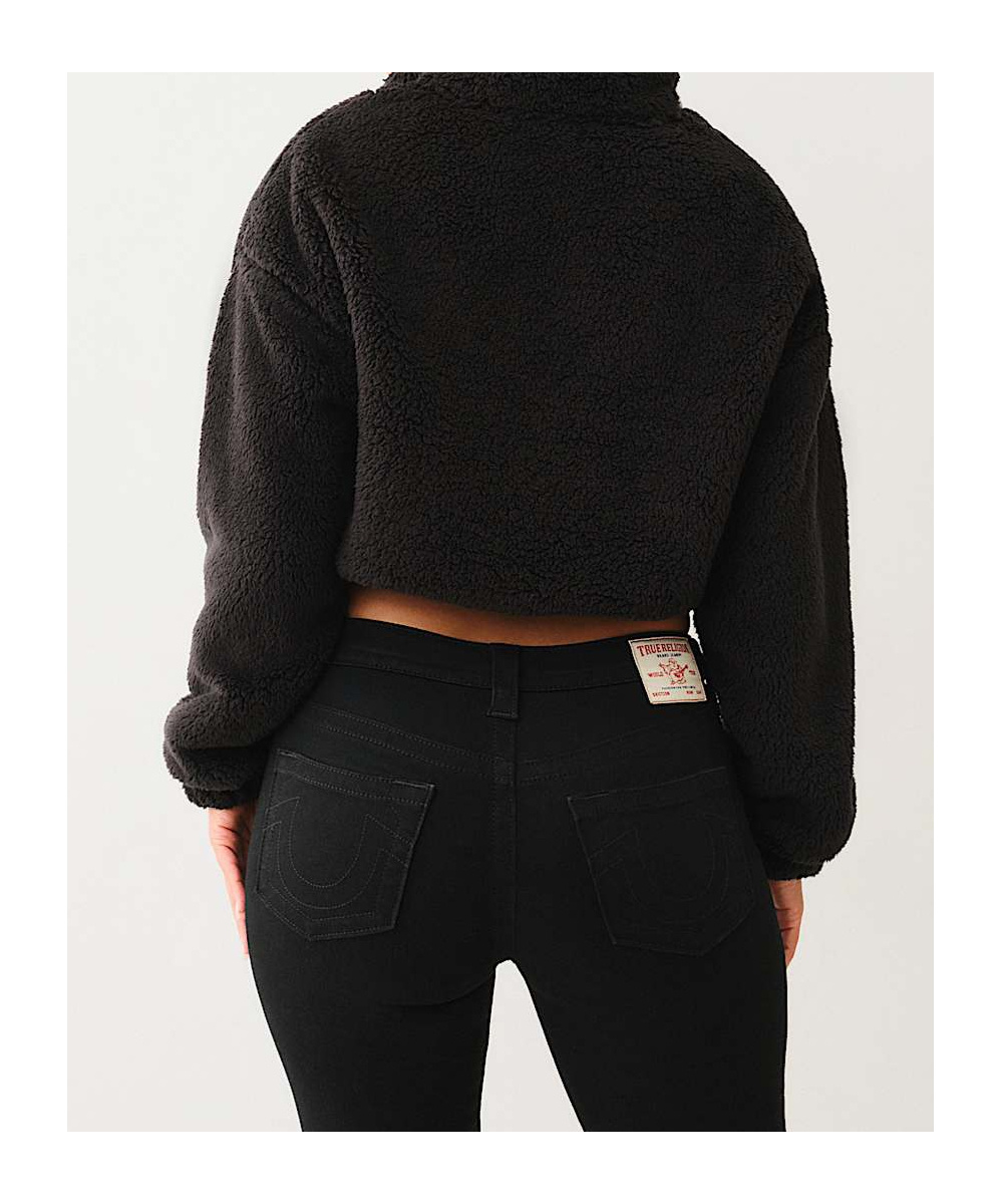 True Religion Sherpa Logo Half-zip Pullover In Black