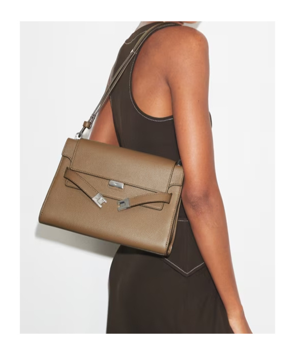 Tory Burch Lee Radziwill Pebbled Shoulder Bag In Brown