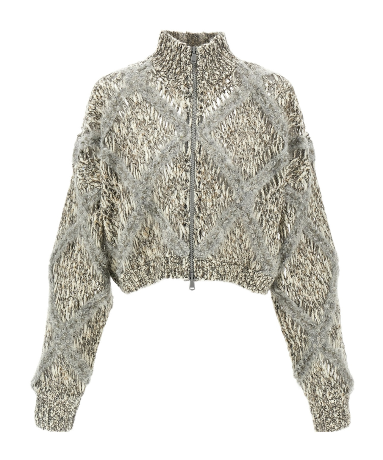 Brunello Cucinelli Multicolor Sequin Cropped Cardigan In Gray