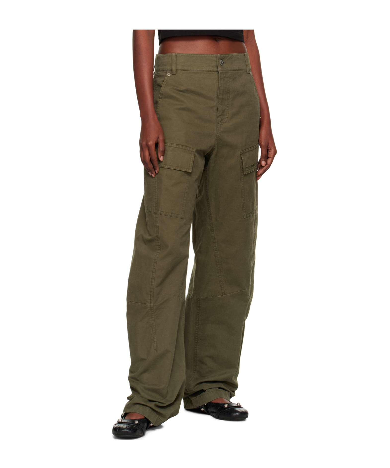 We11 Done Khaki Curved Trousers In Green