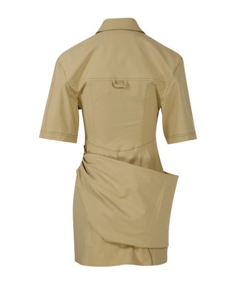 Jacquemus Camisa Draped Mini Shirt Dress In Neutral