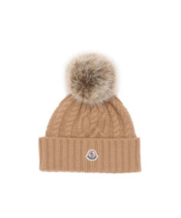 Moncler Cashmere Hat With Pon Pon Accessories In Brown