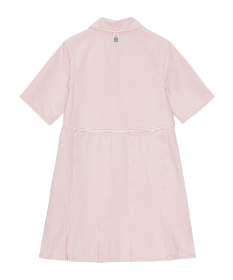 Ganni Pleat-hem Denim Mini Dress In Pink | ModeSens