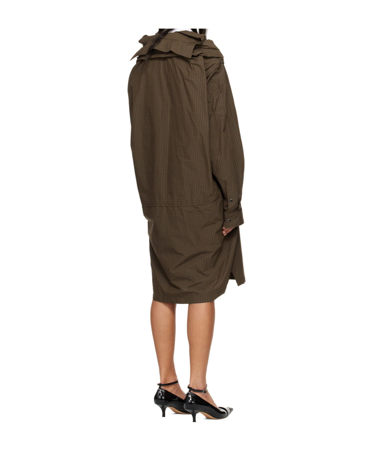 Miharayasuhiro Brown Sleeve Layered Check Shirt Midi Dress In Brown