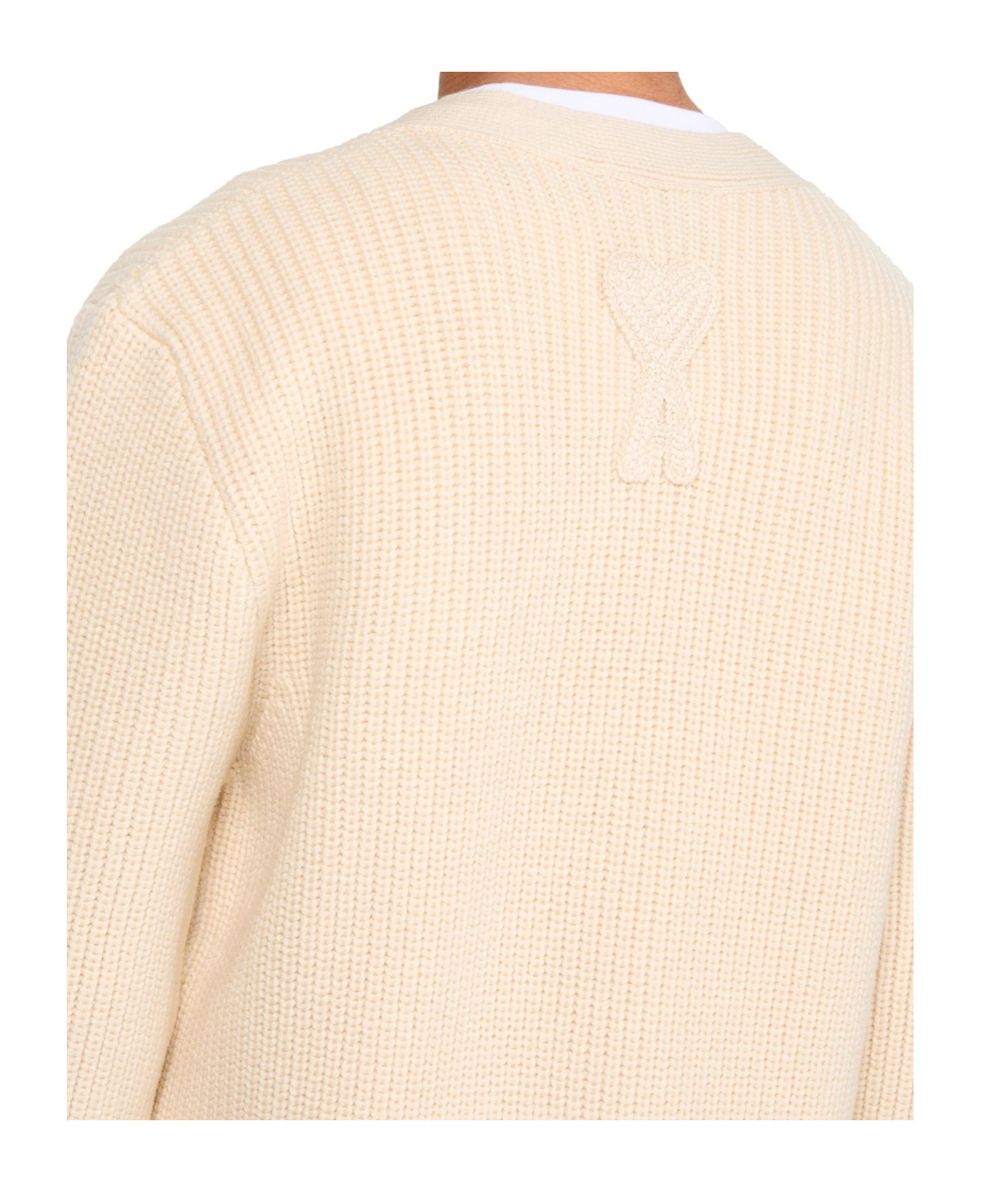 Shop Ami Alexandre Mattiussi Long-sleeved Cardigan In Nude