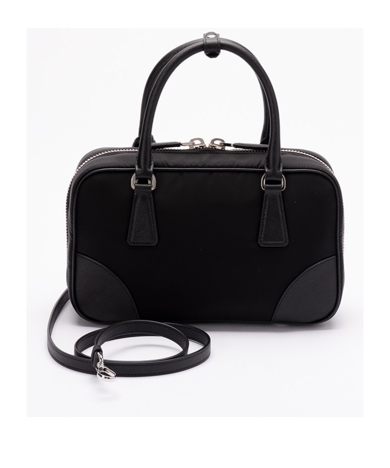Prada Triangle Logo-embroidered Top Handle Bag In Black