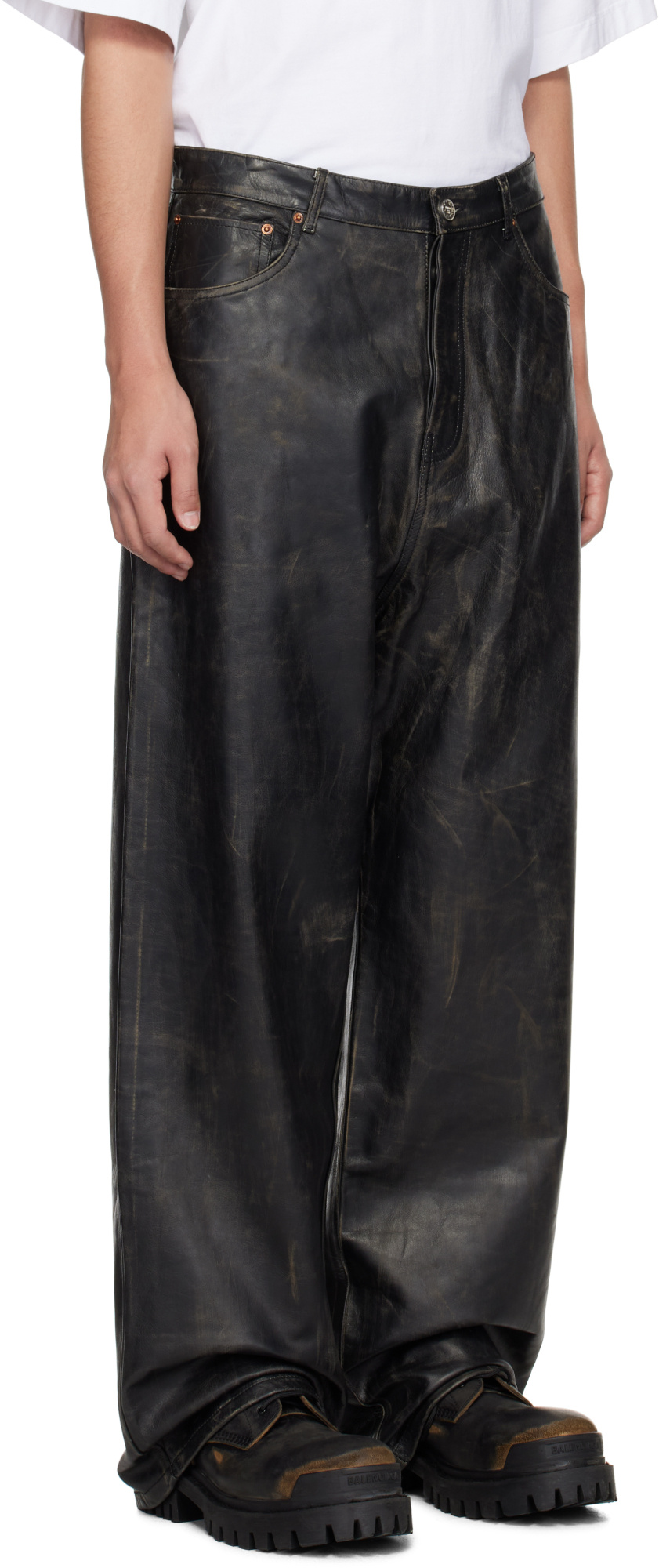 Vetements Distressed Leather Trousers In Multi
