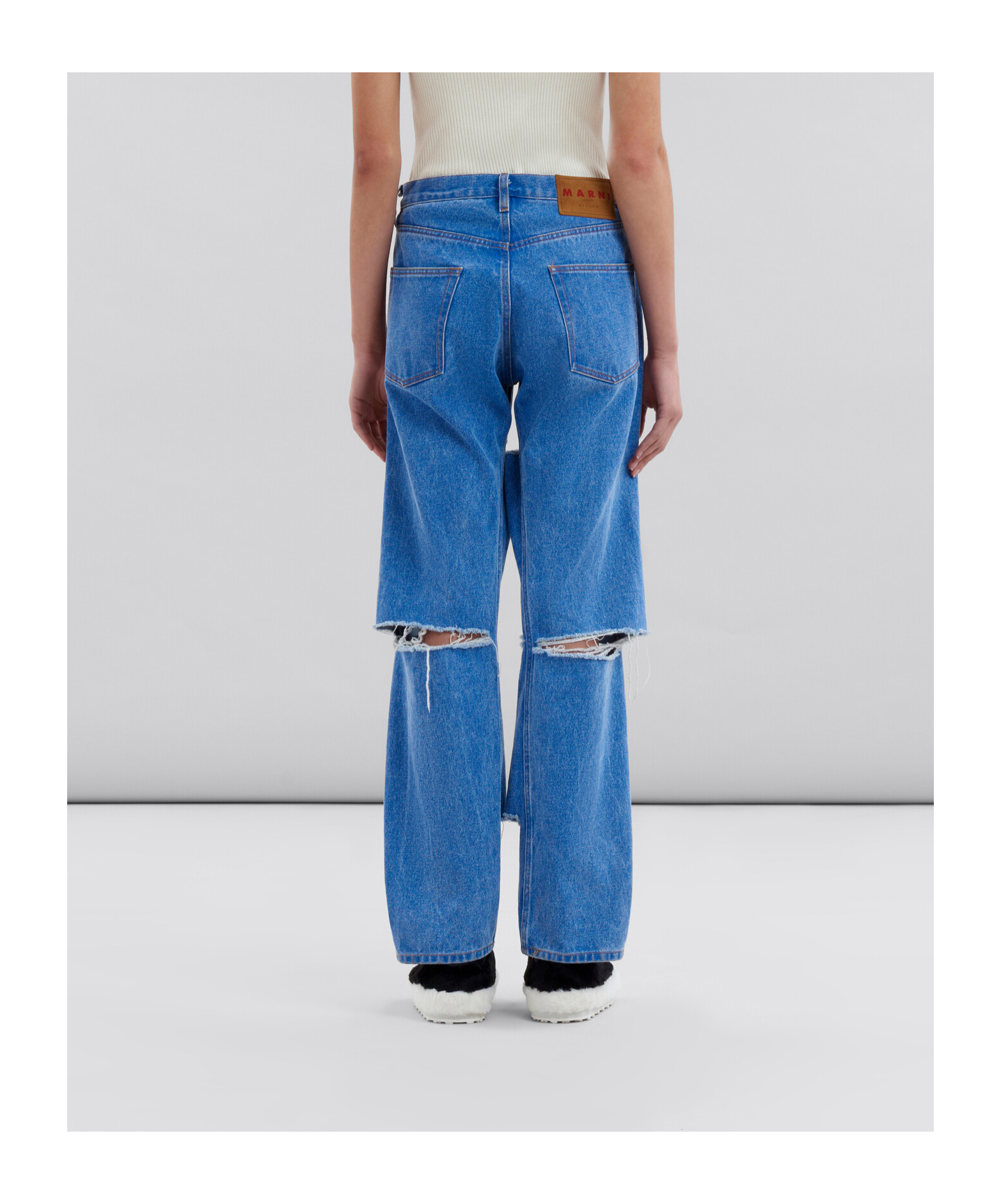 Marni Cur-out Cotton Jeans In Blue