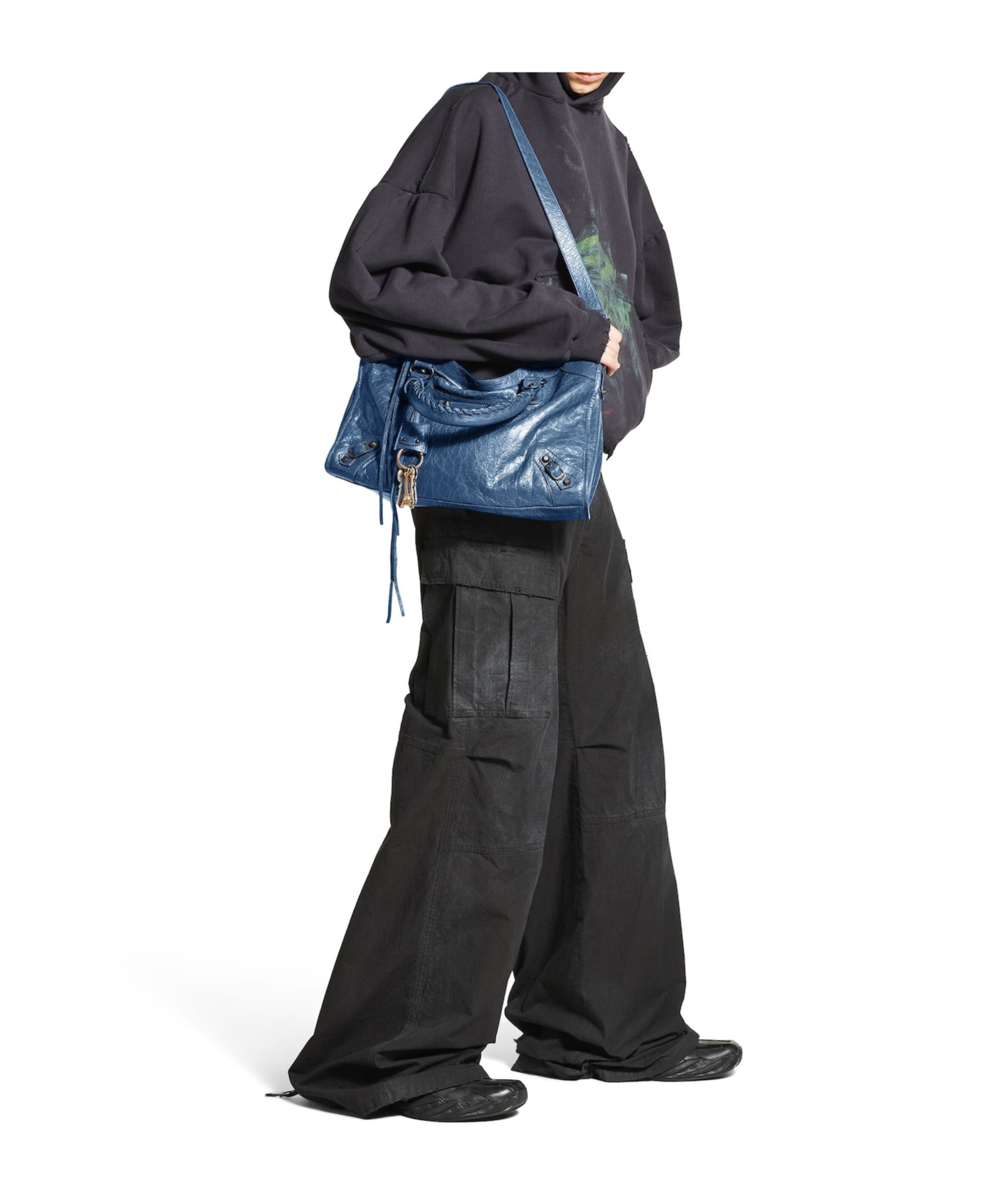 Balenciaga Le City Medium Crinkled Leather Top-handle Bag In Mineral Blue