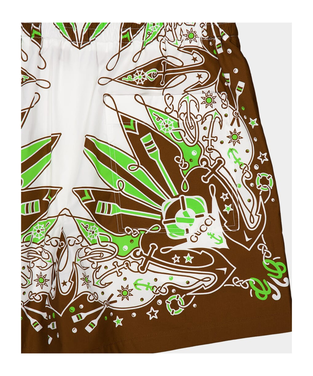 Gucci Bandana-print Poplin Shorts In Brown