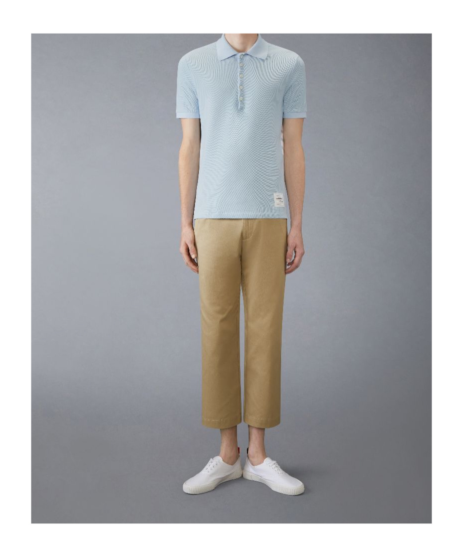 Thom Browne Light Blue Polo Shirt With Four Stripe Detail And Logo Patch On The Front In Cotton Man In Blue