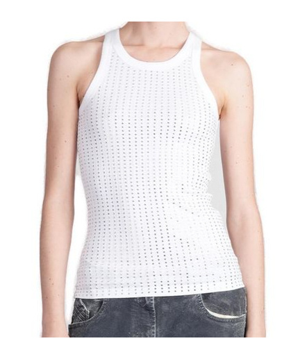 Attico White Tank Top With Multicolor Rhinestone In Jersey Woman In White
