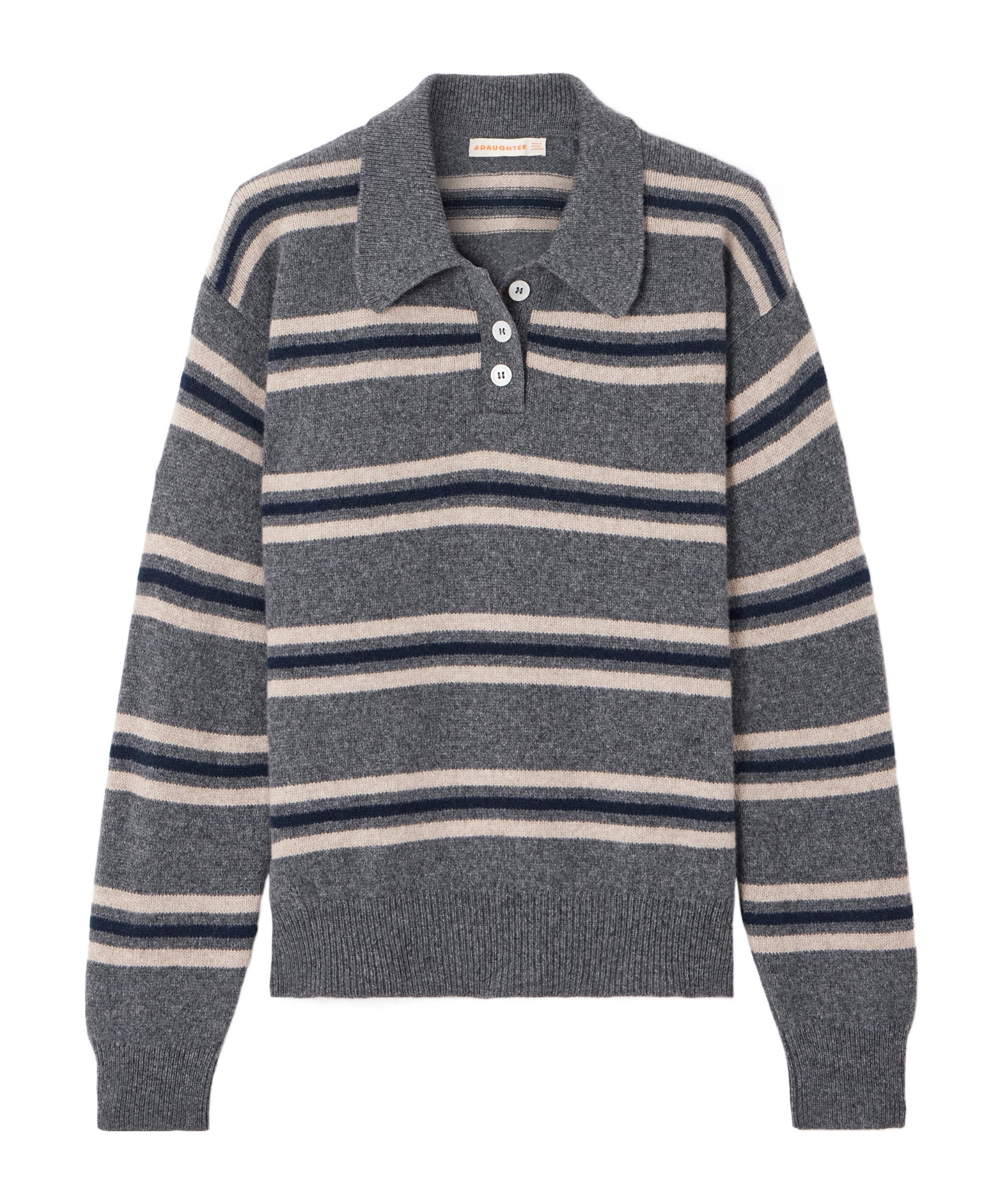 Daughter Edith Striped Wool Polo Sweater In Gray
