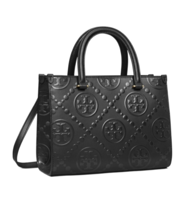 Tory Burch T Monogram Embossed Square Tote In Black
