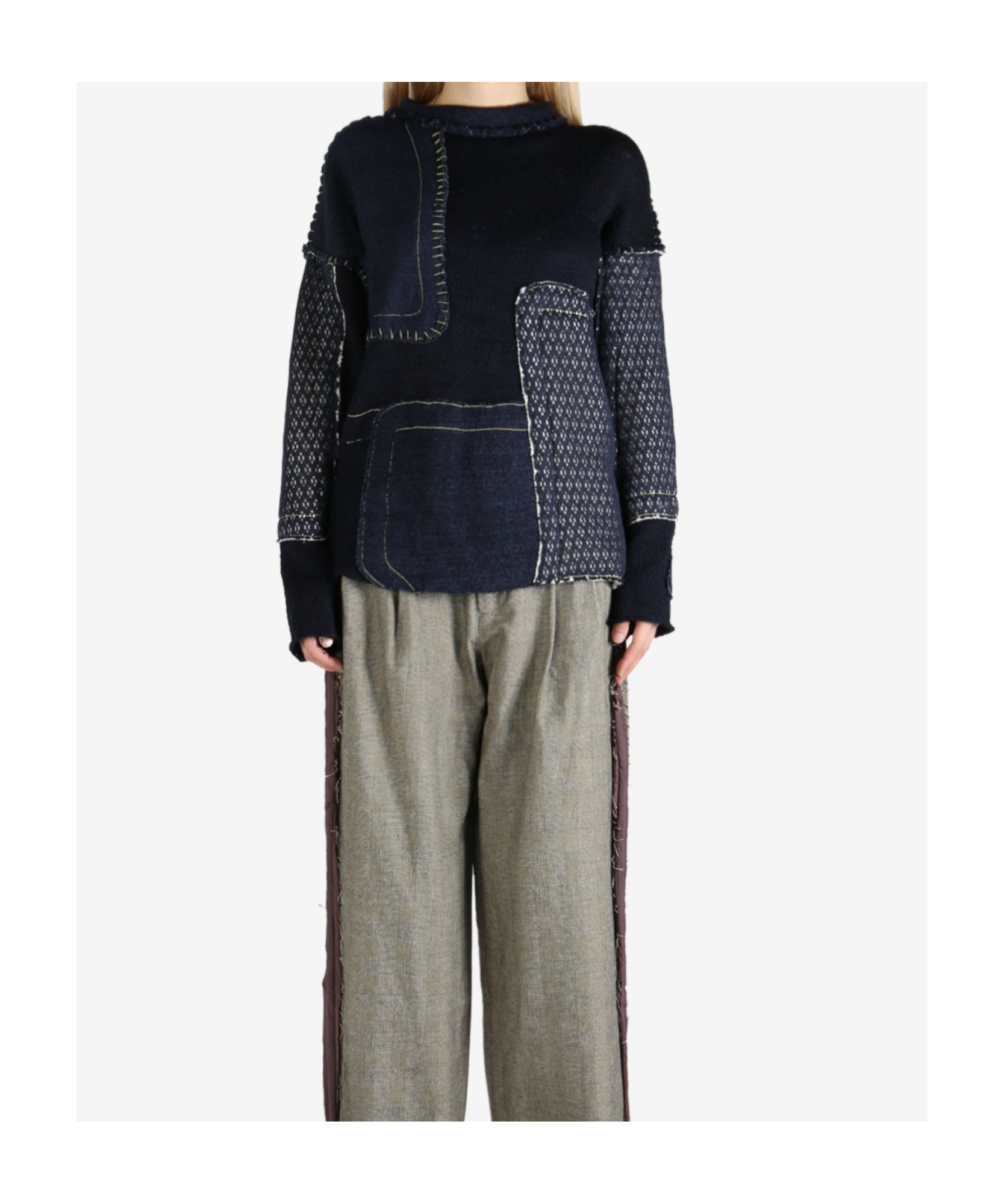 Communs Patchwork Long-sleeve Top In Black