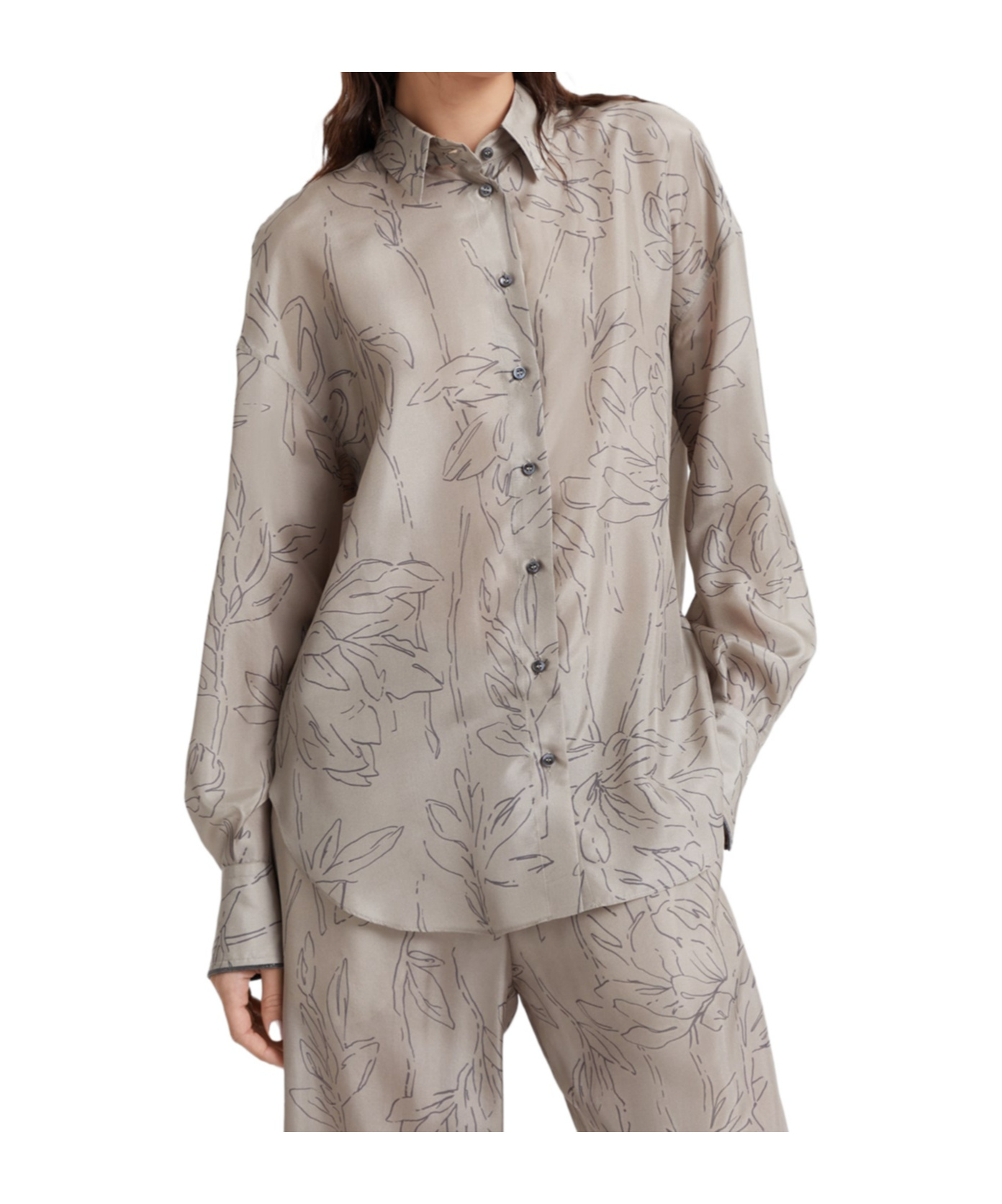 Brunello Cucinelli Leaf-print Silk Blouse
