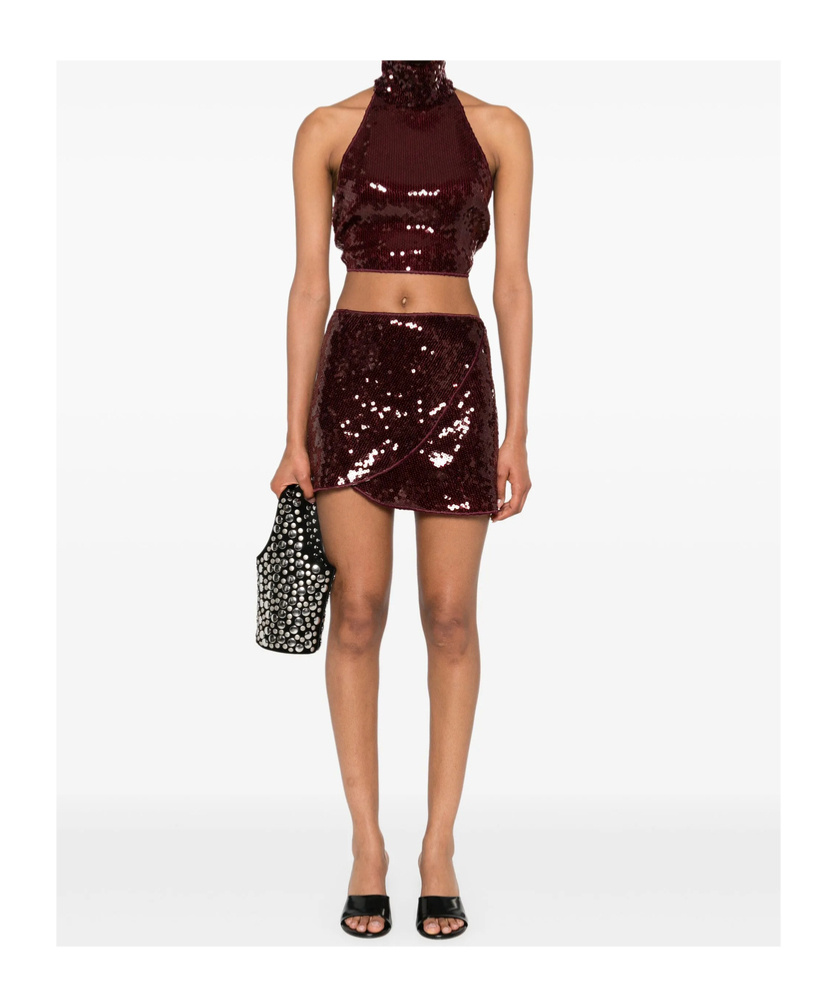 Oseree Sequin-embellished Wrap Skirt In Burgundy