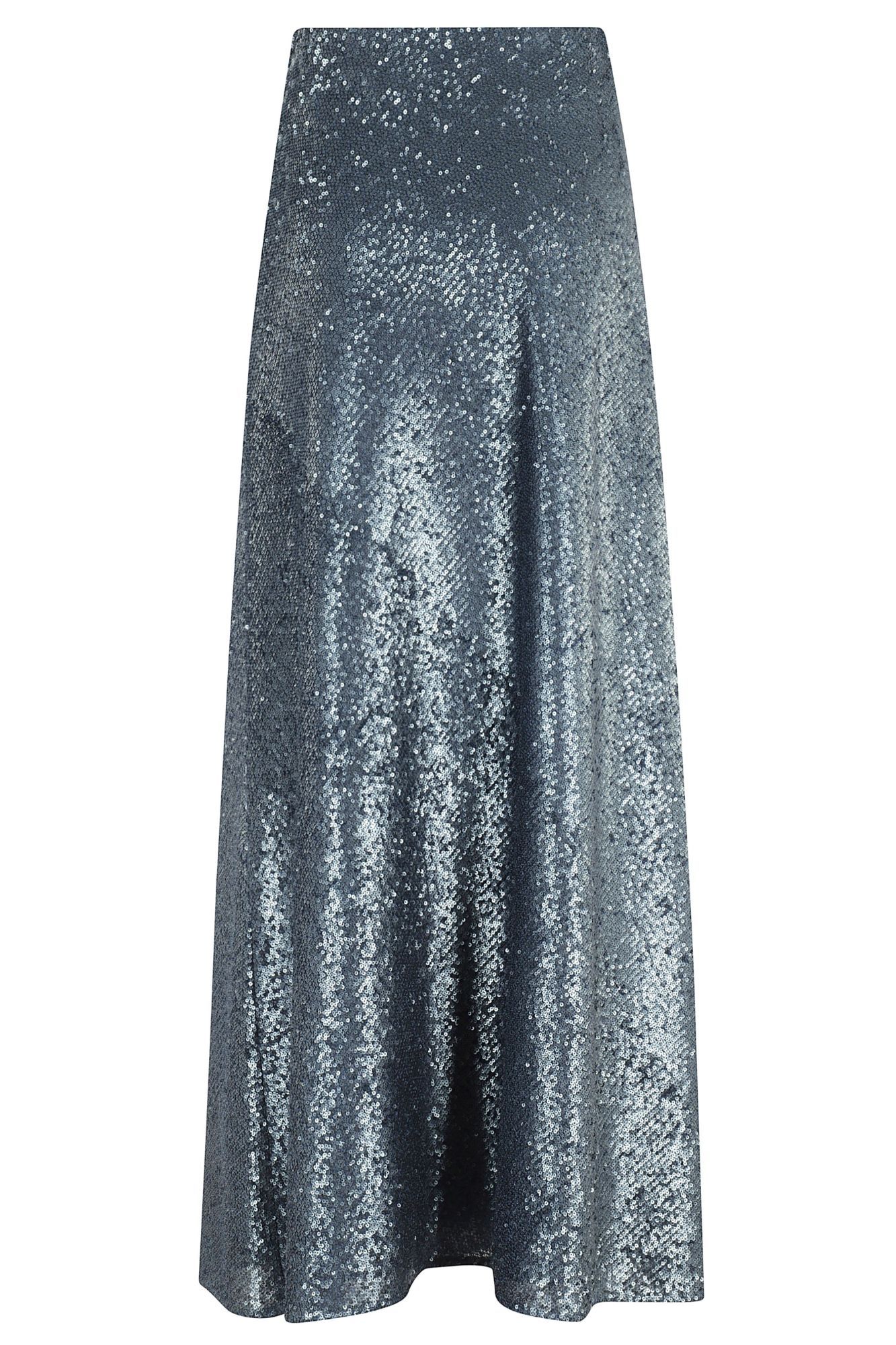 Herno Sequined Long Skirt With Elastic Waistband In Blue