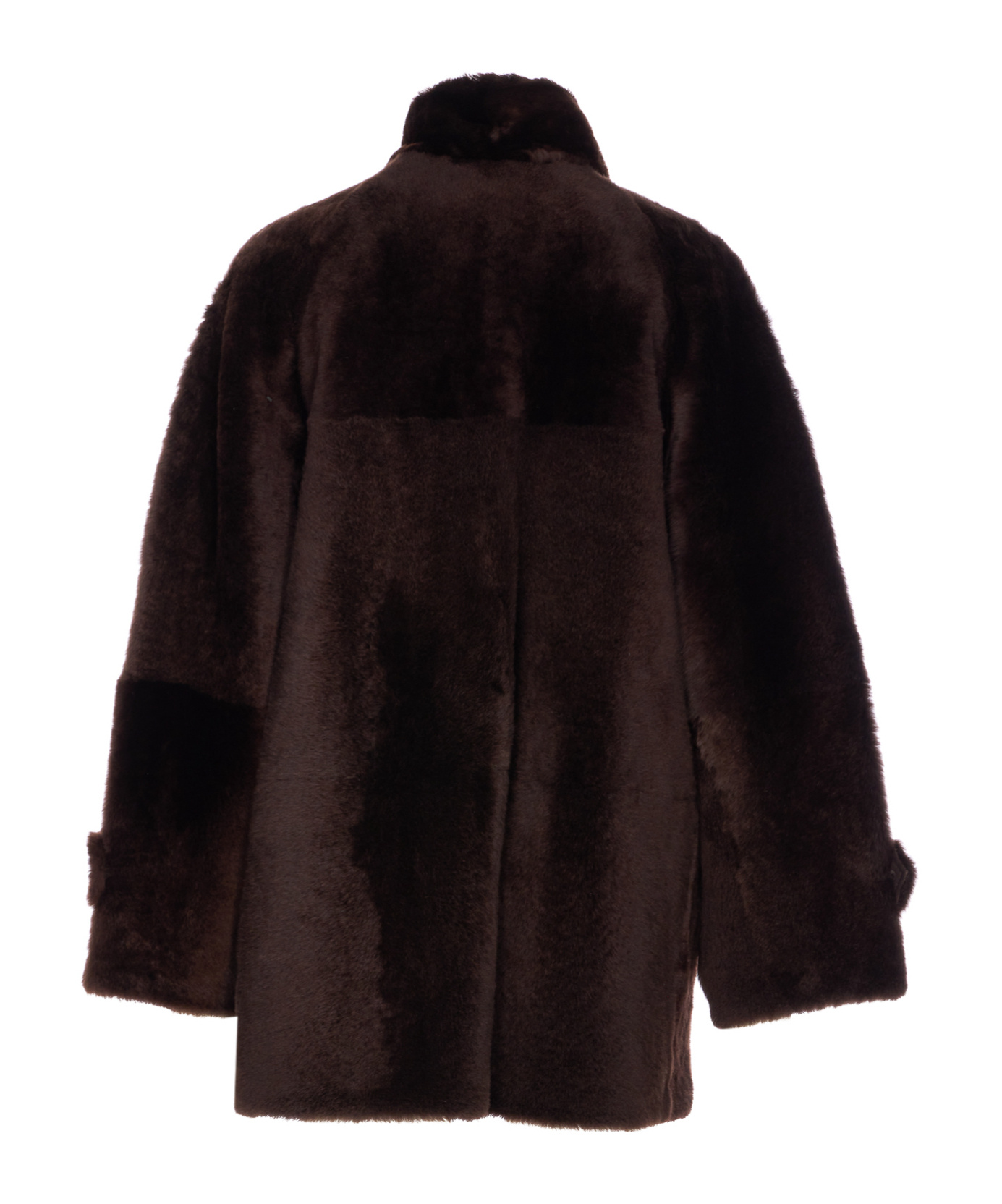 Brunello Cucinelli Leather Double-breasted Jacket High Collar In Brown