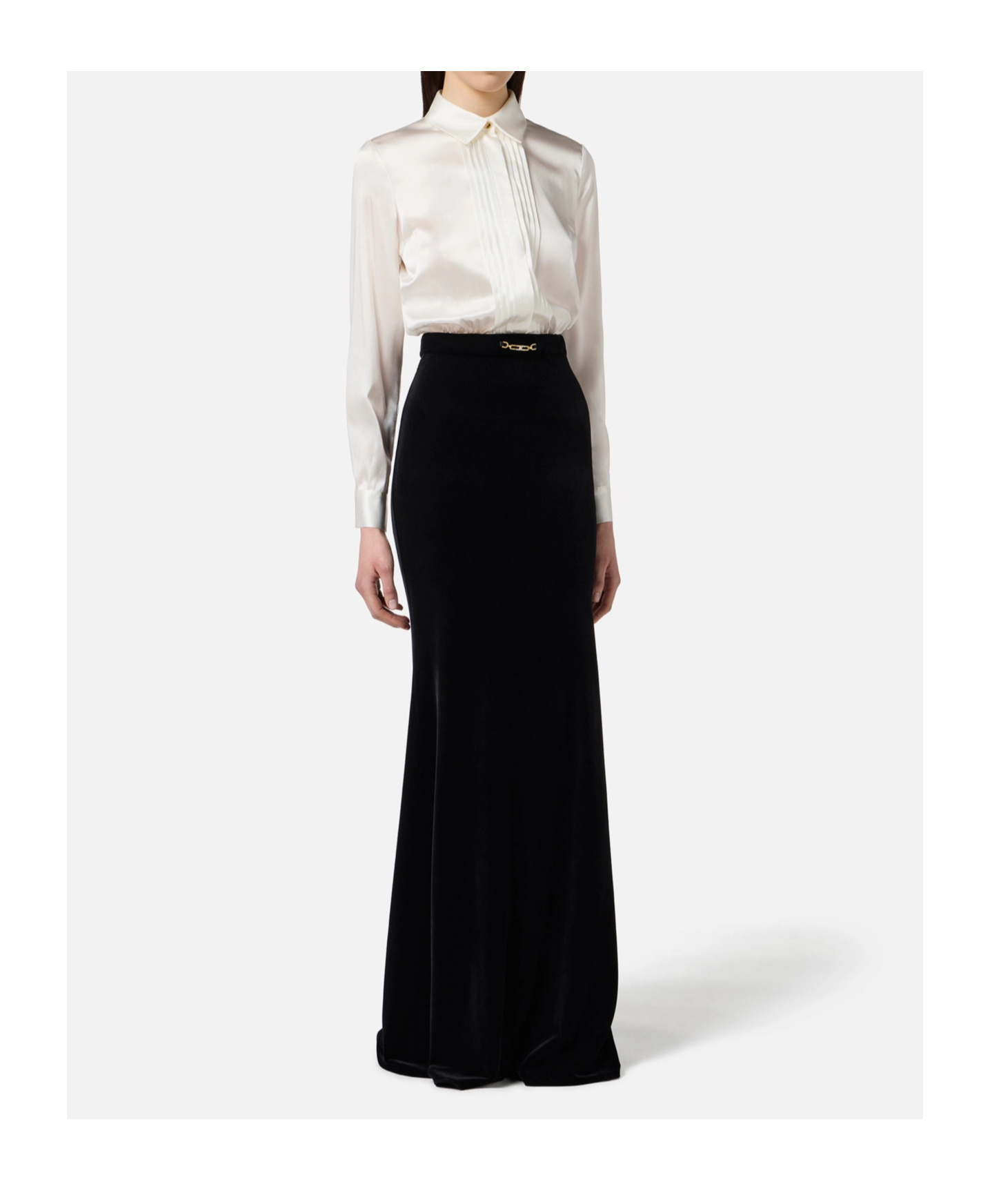 Elisabetta Franchi Pleated-front Maxi Dress In Black
