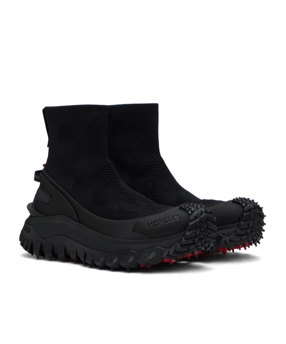 Shop Moncler Trailgrip Knit High-top Sneakers In Black
