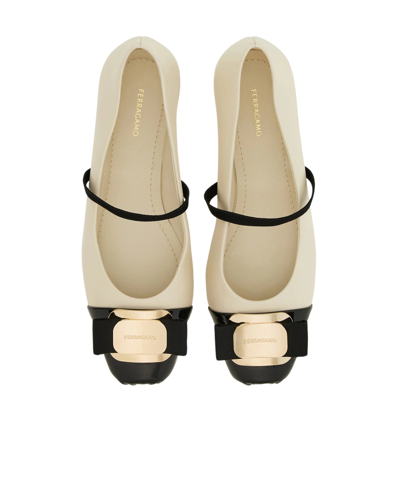Ferragamo Vara Plate Two-tone Ballet Shoes In Nude