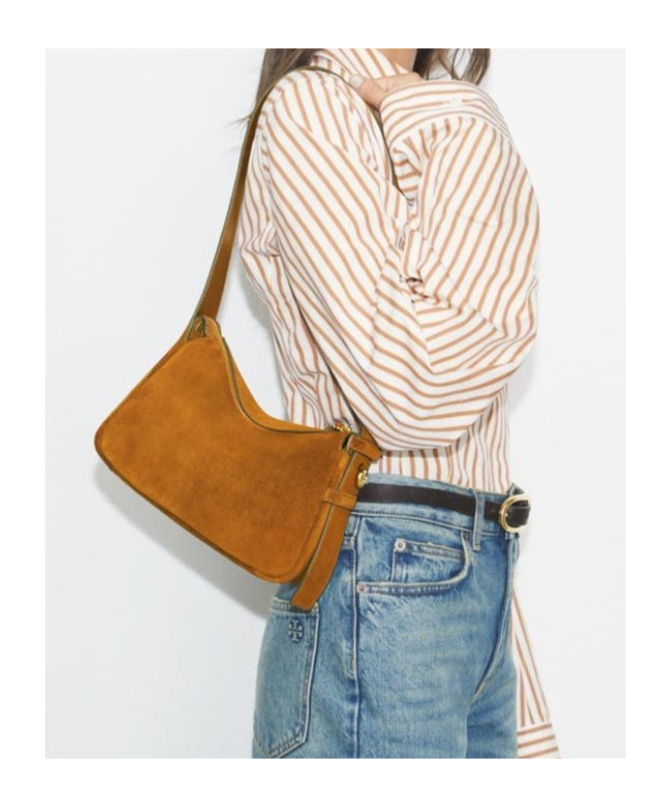 Tory Burch Romy Suede Leather Shoulder Bag In Brown