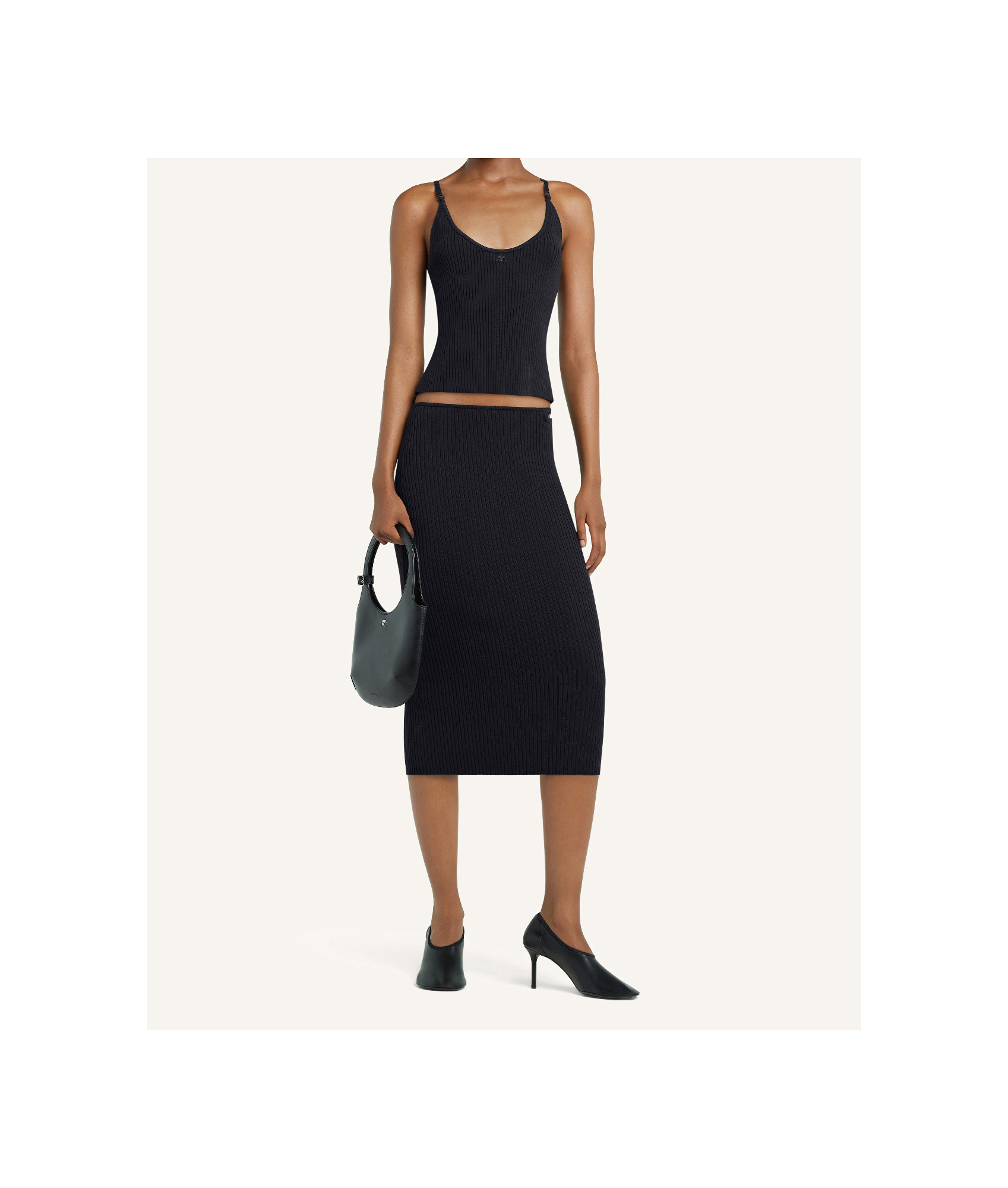 Courrèges Logo Embroidered Knitted Midi Skirt In Black
