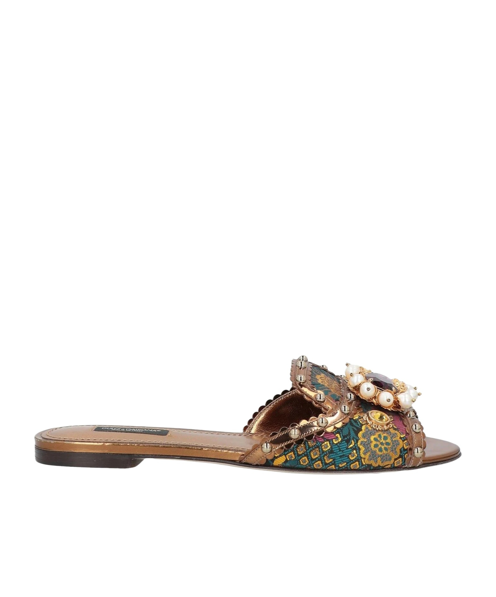 Dolce & Gabbana Multicolor Metallic Slide Sandals In Nude