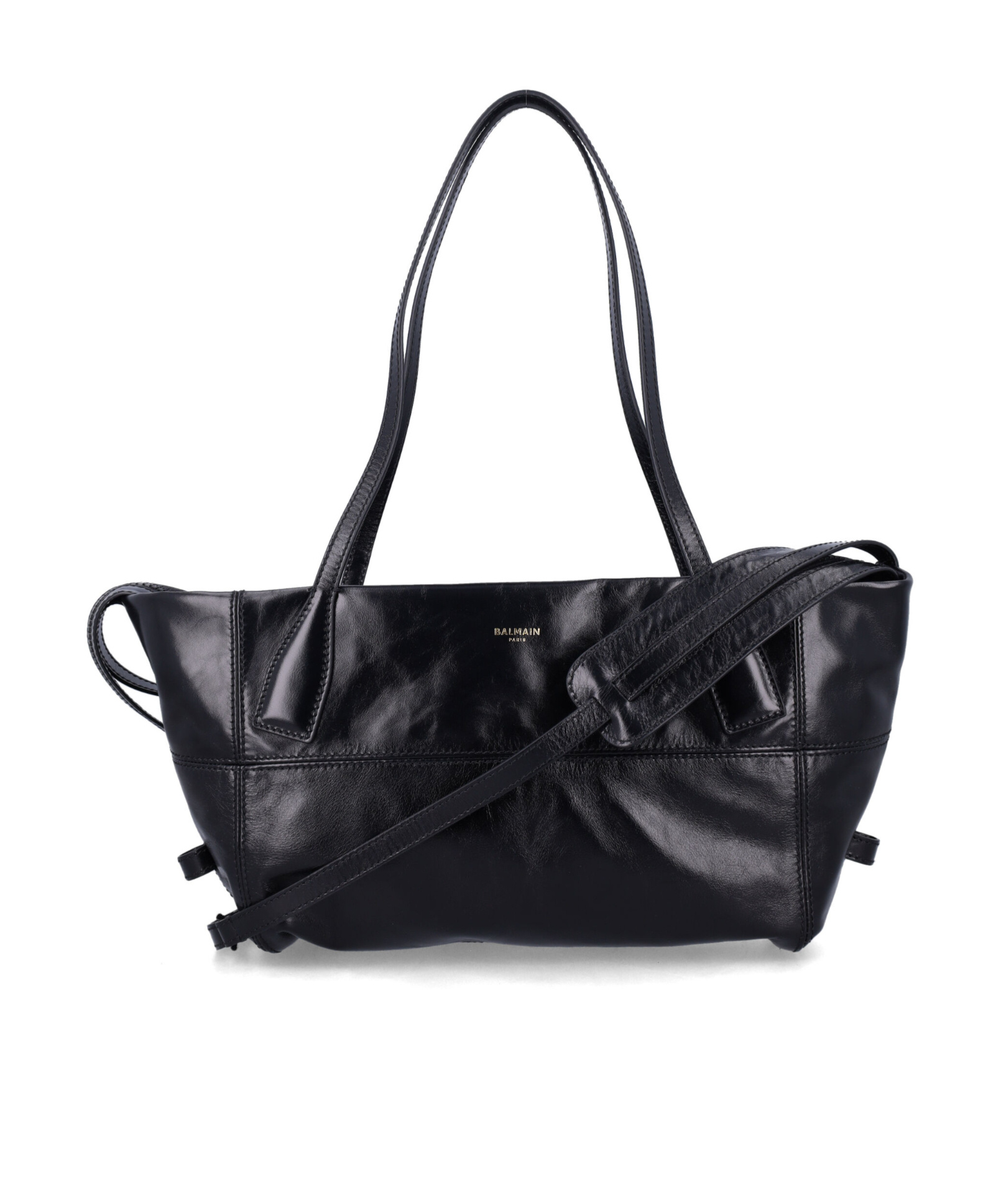 Balmain Black Leather Shopper Bag With Shoulder Strap In Black