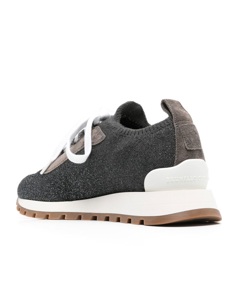 Brunello Cucinelli Glitter Finish Sneakers Contrast Sole In Black