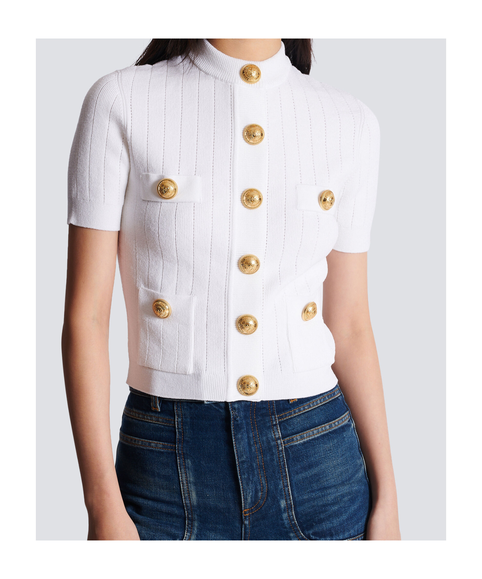 Shop Balmain 4-pocket Knitted Cardigan In White