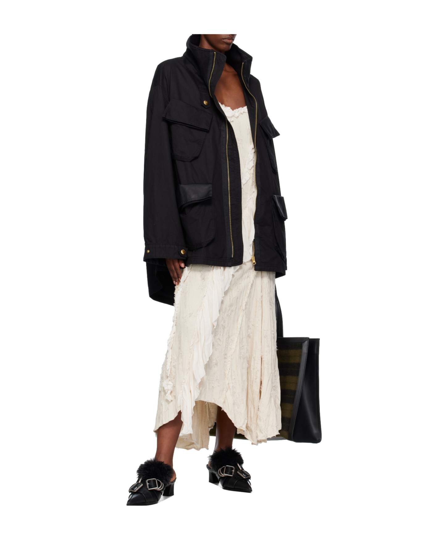 Open Yy Cargo Pocket Field Jacket In Black