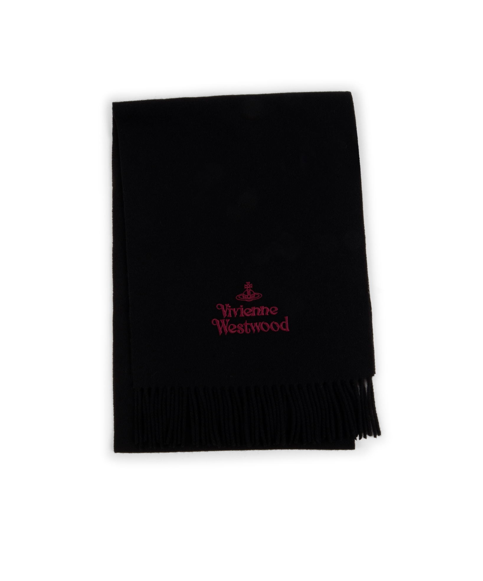 Vivienne Westwood Logo Embroidered Fringed Scarf In Black
