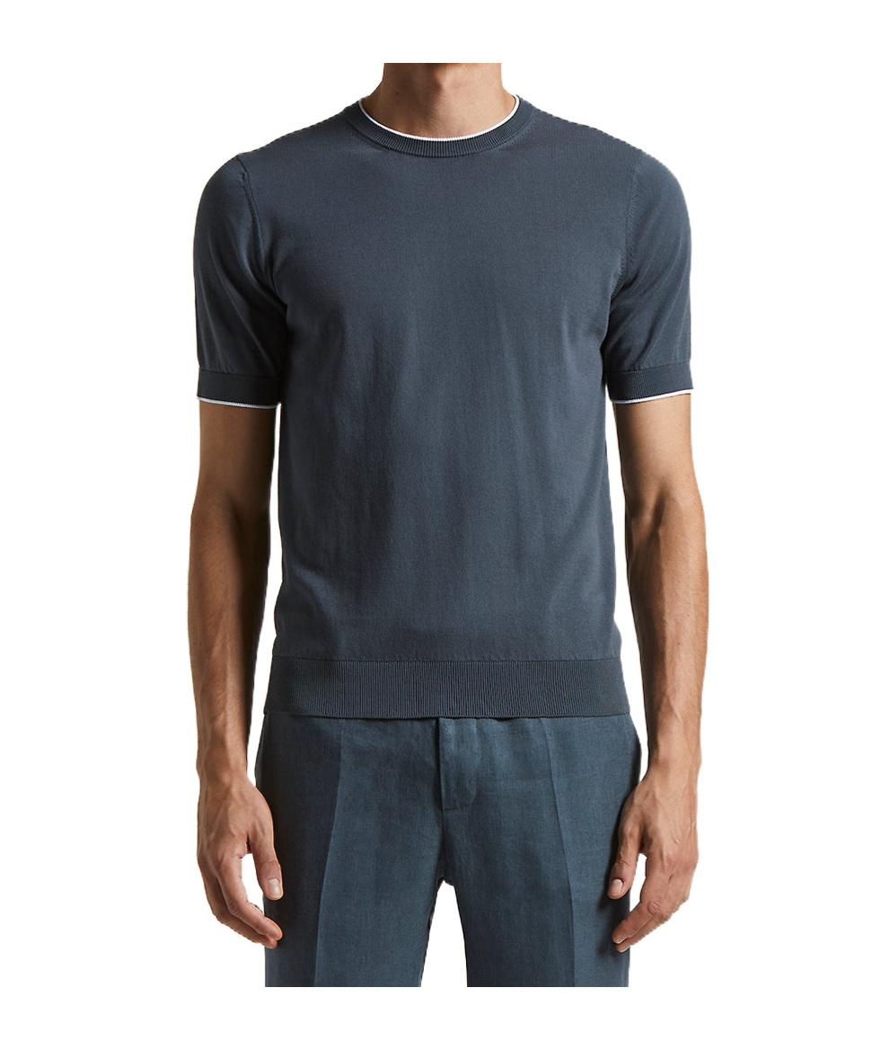 Peserico Short Sleeve Tipped Tee In Pilot Blue