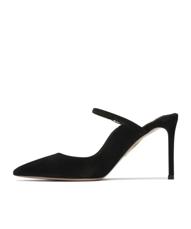 Aquazzura Strap Buckle Pointed Toe Stiletto Suede In Black