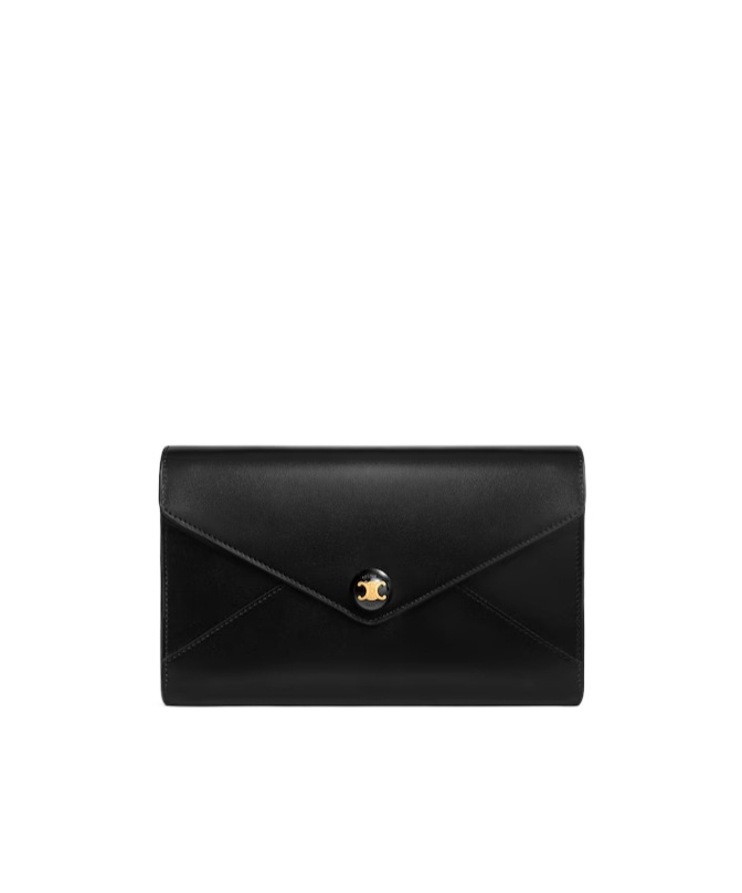 Celine Envelope Wallet On Chain In Shiny Calfskin In Black