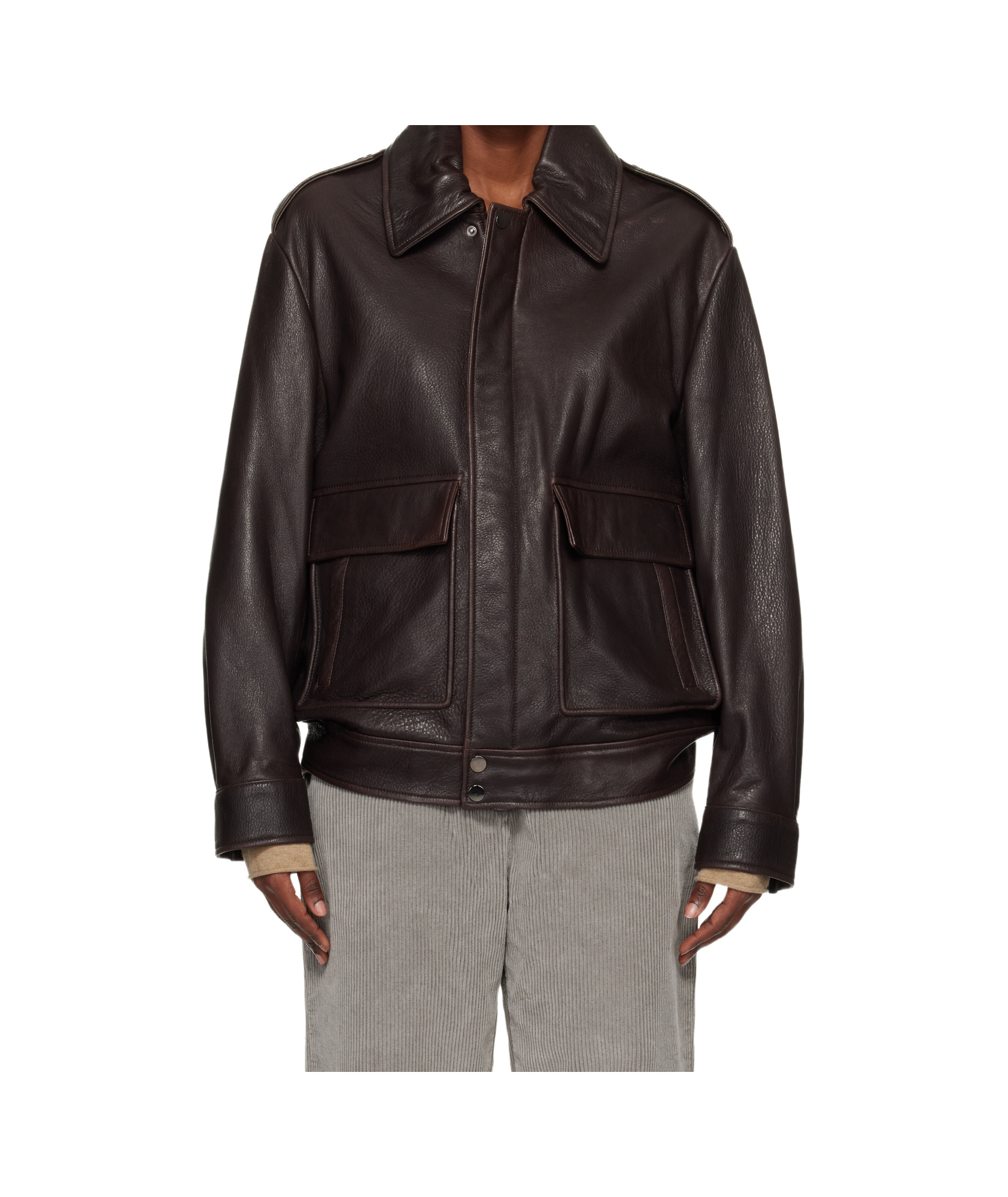 Nour Hammour Long-sleeved Leather Jacket In Black