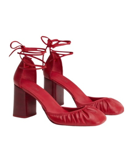 Lemaire 85mm Micro Ballerina 85 Gathered-toe Lace-up Flats In Red