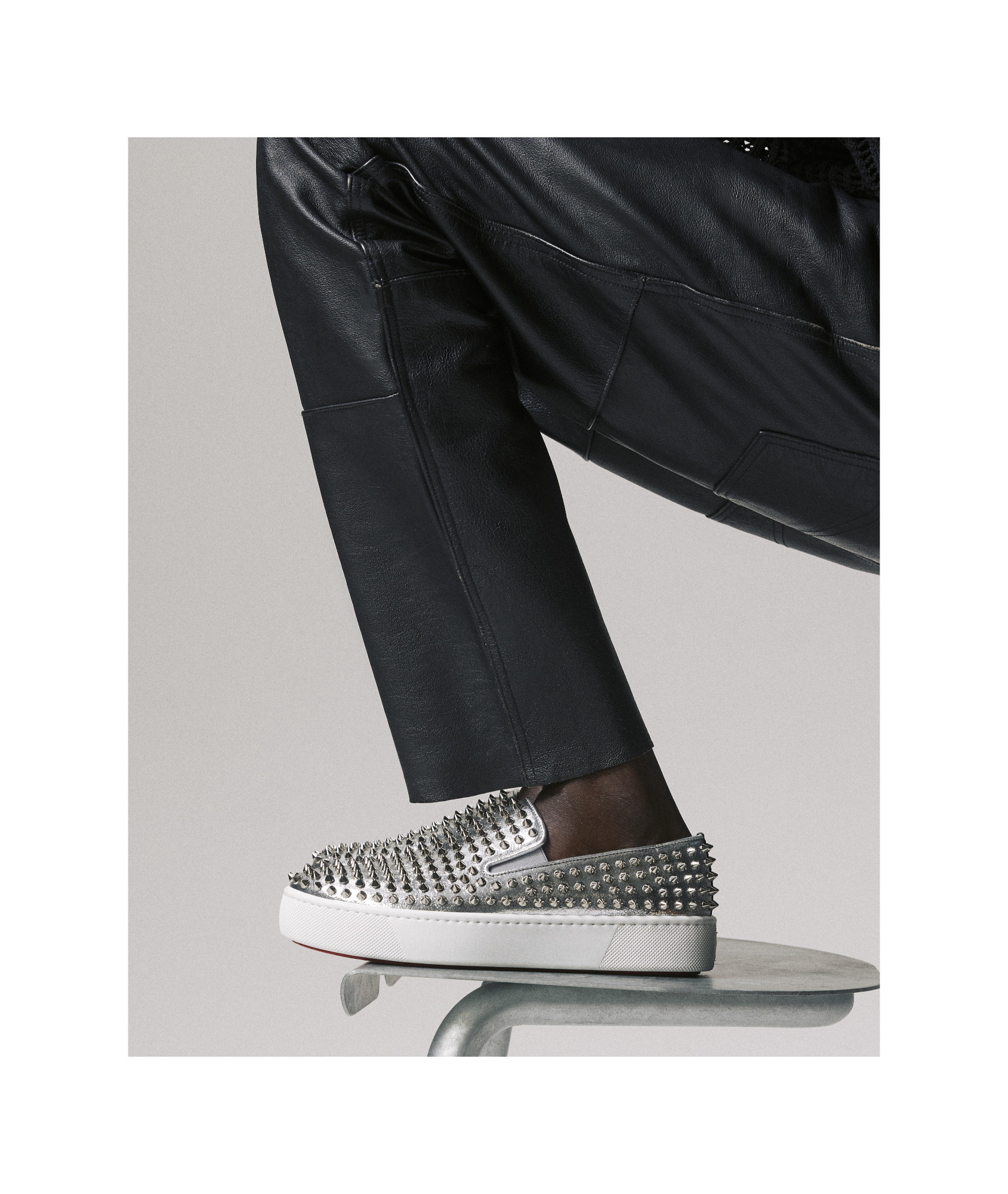 Christian Louboutin Spikeboat Leather Slip-on Sneakers In White