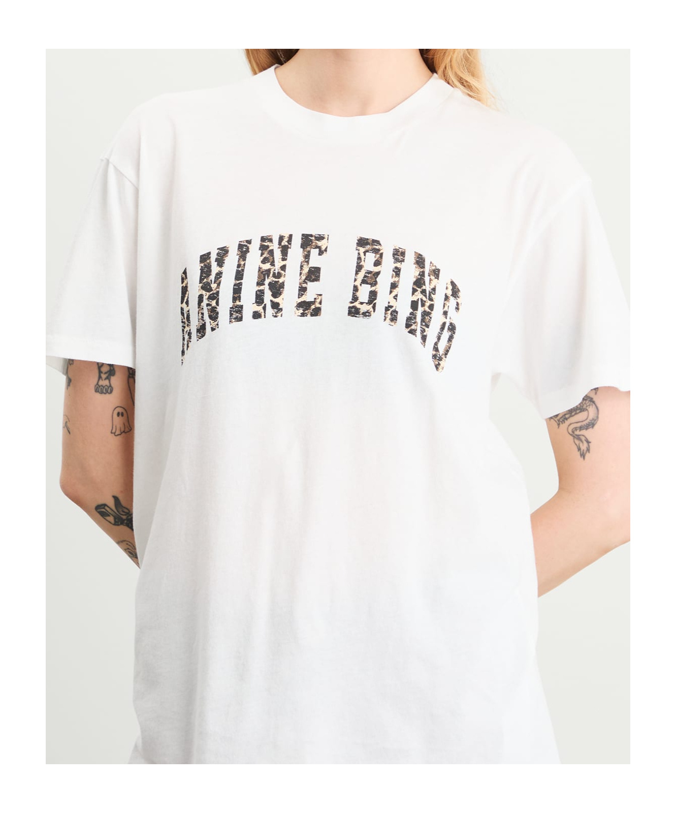 Anine Bing Ivory T-shirt With Leopard Logo Women In White
