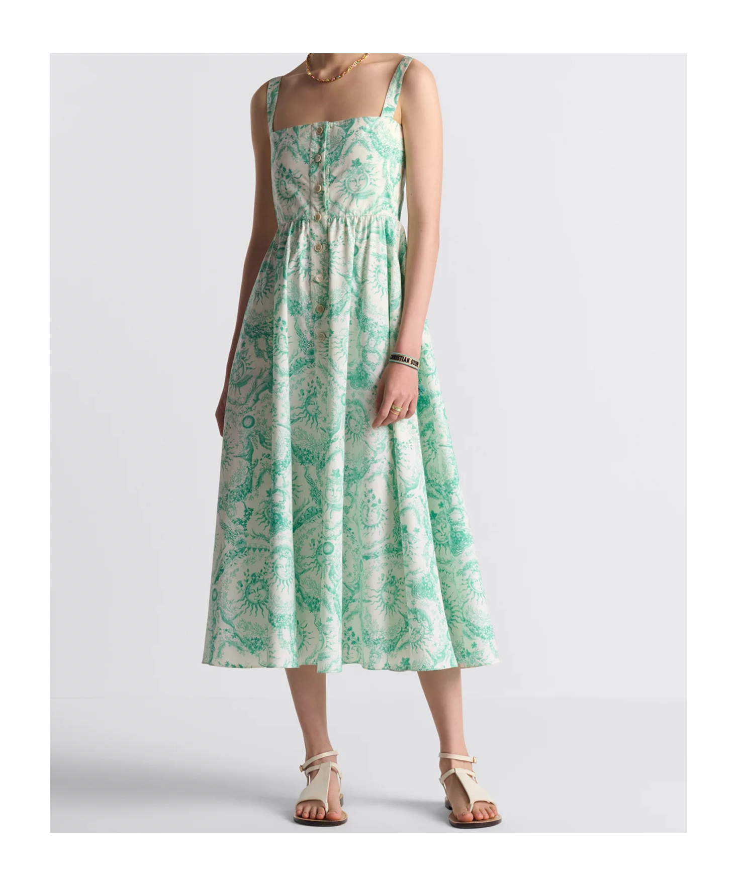 Dior Cotton Blend Flared Shirt Dress With Azulejo Motif In Green