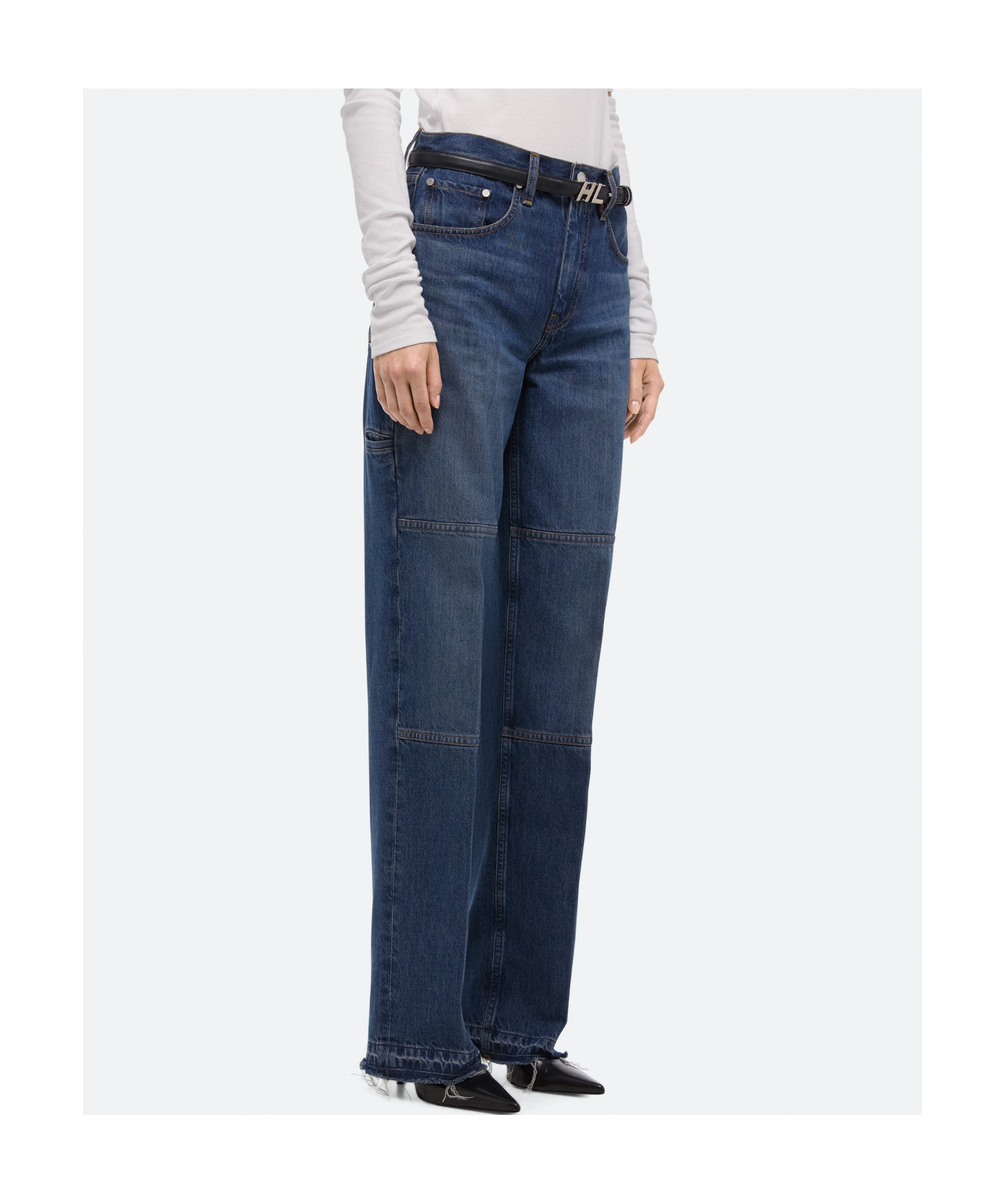 Helmut Lang Women's Frayed-hem Straight-leg Carpenter Jeans In Blue