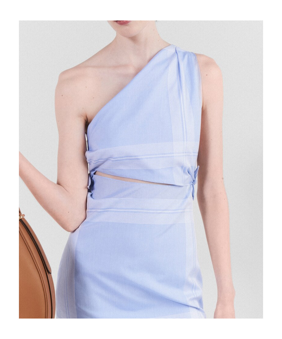 Prada Checked Cotton Minidress In Sapphire Blue