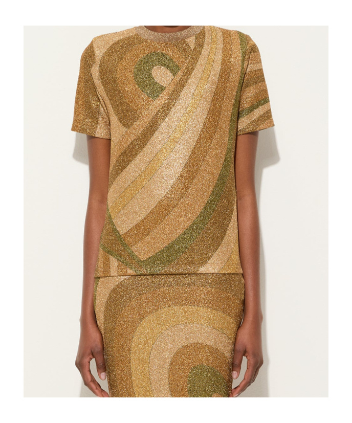 Pucci Marmo Print Jersey Lamé T-shirt In Brown