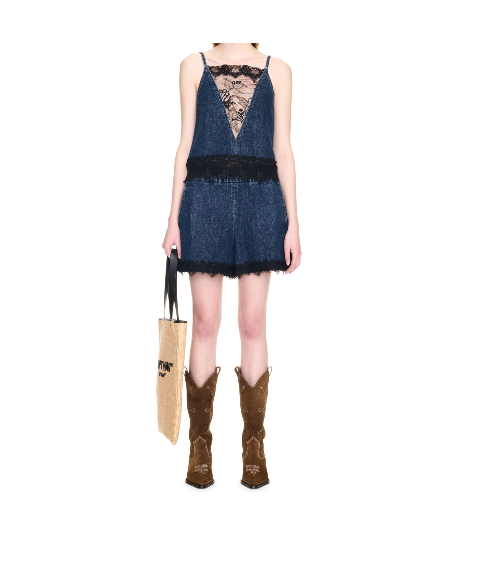 Off-white Lace-detailing Shorts In Blue