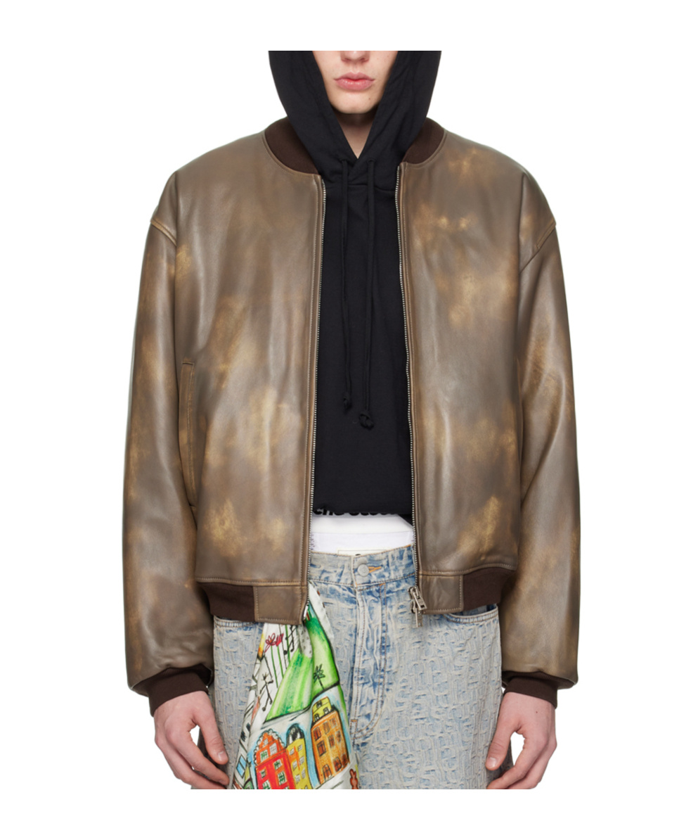 Acne Studios Long-sleeved Zipper Leather Jacket In Brown