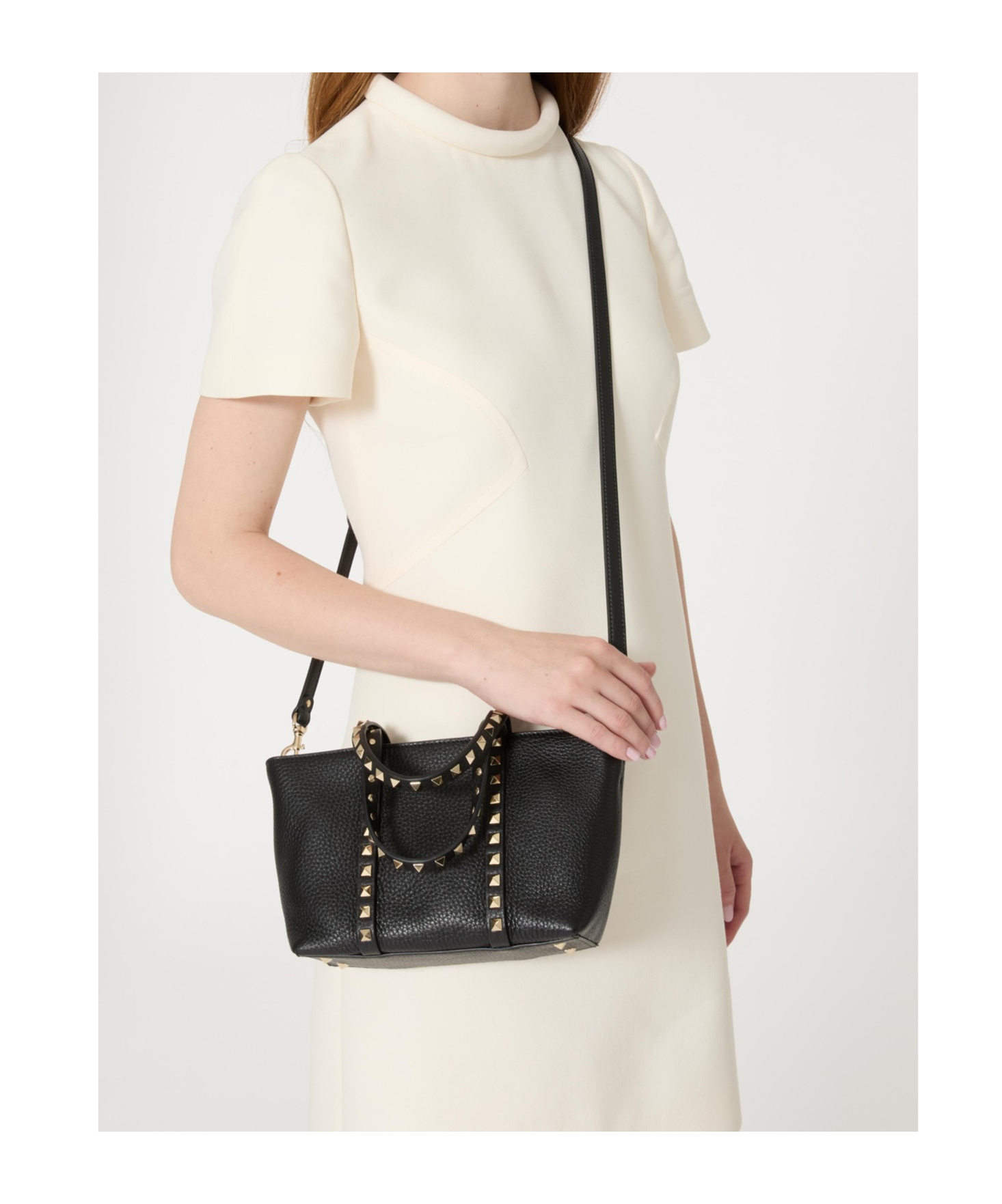 Valentino Garavani Rockstud Mini Tote In Hammered Leather In Black