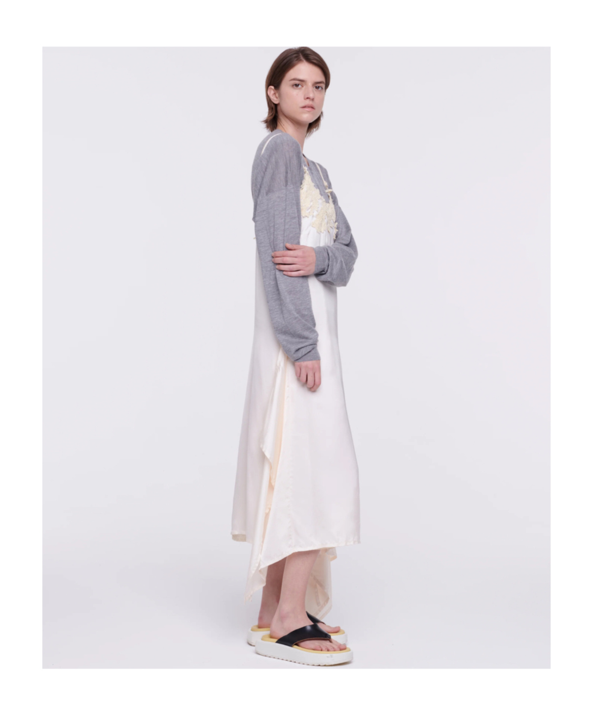 Plan C Floral-lace Satin Slip Dress In White