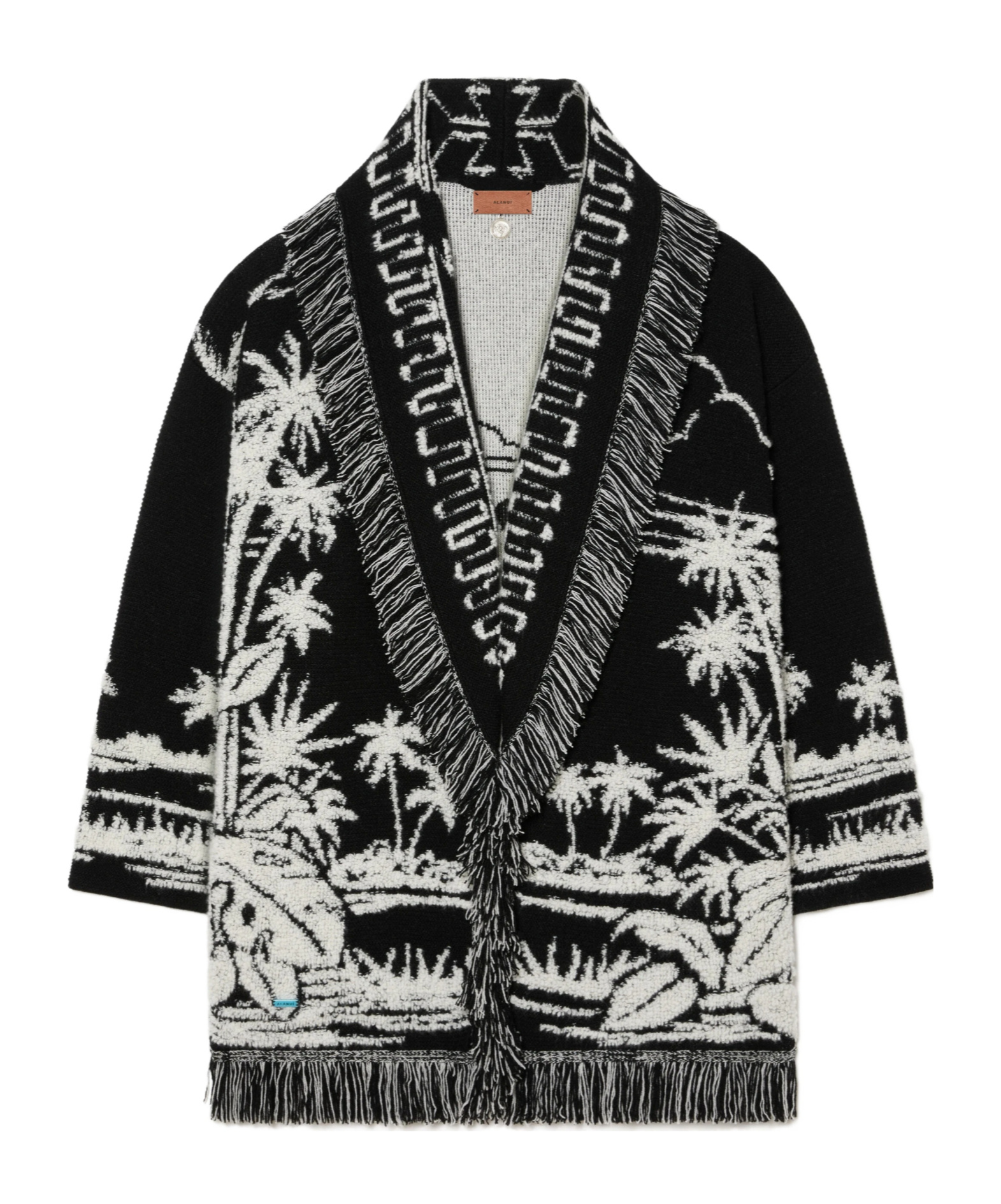 Alanui Palm Grove Tales Fringe Cardigan In Black